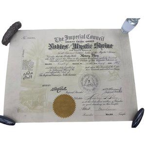 1927 Nobles of the Mystic Shrine Membership Certificate Rajah Temple Reading PA
